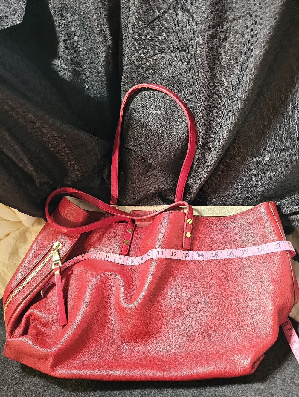 Chloe DILAN East West Tote Pockets Shoulder Bag Leather Deep Red Side Zip Italy